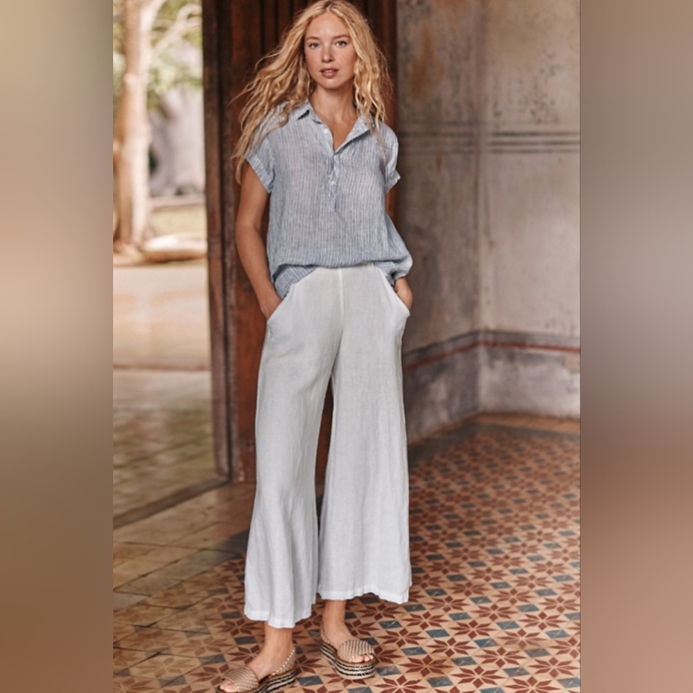 CP Shades Light Blue Wide Leg Linen Pants
